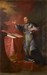 San Francesco Di Sales Adora Il Simbolo Della Trinita by Felice Torelli