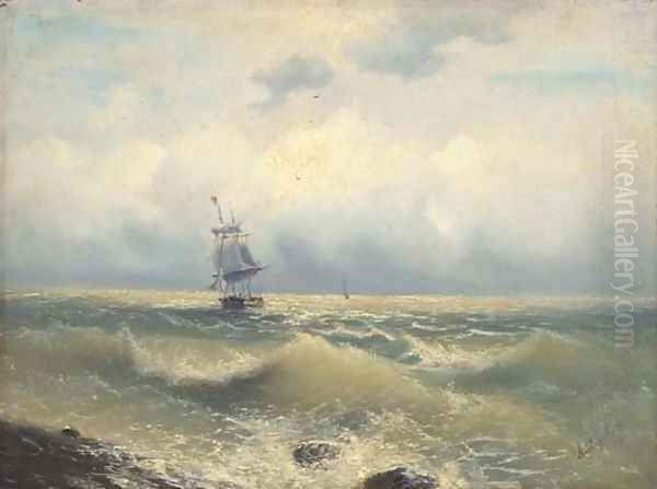 A two masted barque running along the coast - view 1