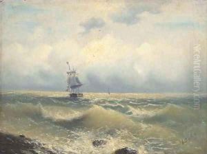 A two masted barque running along the coast by Ivan Konstantinovich Aivazovsky