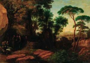 Travellers resting in an extensive wooded landscape by Agostino Aglio