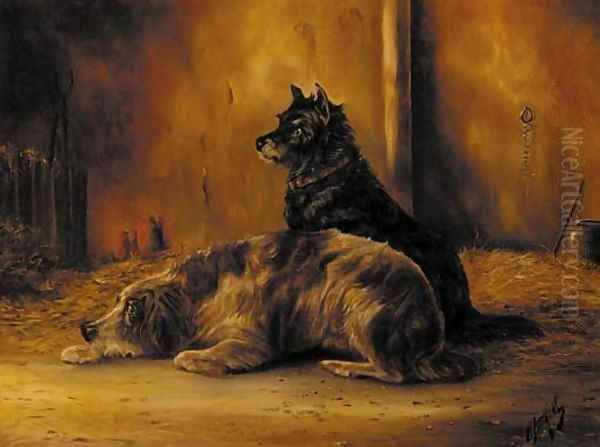 Two dogs in a barn - view 1