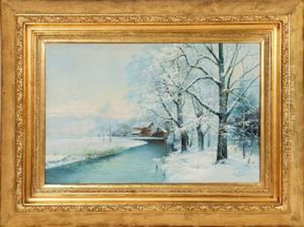 Vinterlandskap Med Bebyggelse Vid A - view 1