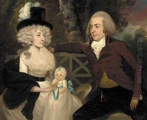 A group portrait of a husband, wife and their child by Francis Alleyne