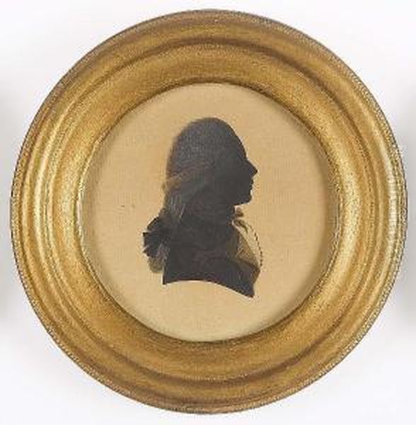A Pair Of Silhouettes Of A Lady And A Gentleman; She, Profile To The Left, Wearing, Dress Trimmed With Ribbon And Flowers At Her Decollage, Her Hair Adorned With Ribbons And Worn In Banging Chignon; He, Profile To The Right, Wearing Coat, Frilled Chemise - view 1