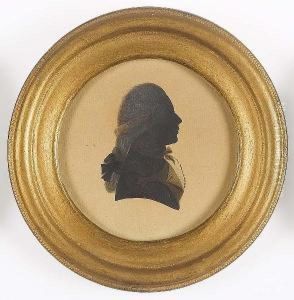 A Pair Of Silhouettes Of A Lady And A Gentleman; She, Profile To The Left, Wearing, Dress Trimmed With Ribbon And Flowers At Her Decollage, Her Hair Adorned With Ribbons And Worn In Banging Chignon; He, Profile To The Right, Wearing Coat, Frilled Chemise by Francis Torond