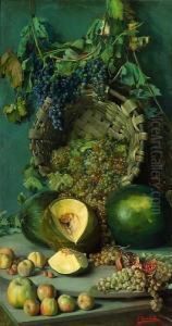A Still Life With Grapes, Apples, Squash Andother Fruit by Ignacio Torrabadella