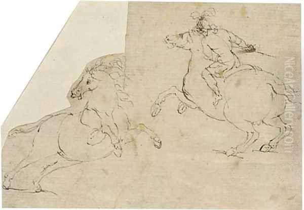 A horseman in profile to the left and a rearing horse in profile to the right - view 1