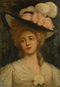 Portrait Of A Lady With A Wide Brim Hat by Antonio Torres