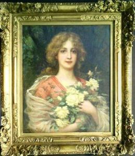 Young Beauty With White Roses - view 1