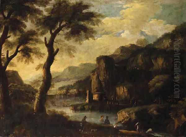 A mountainous River Landscape with Figures on a Path - view 1