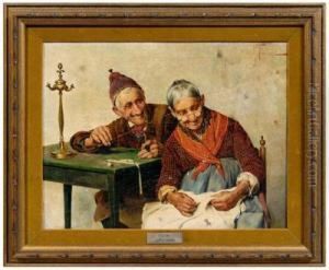 Older Gentleman Tickling The Ear Of His Wife by E. Torrini