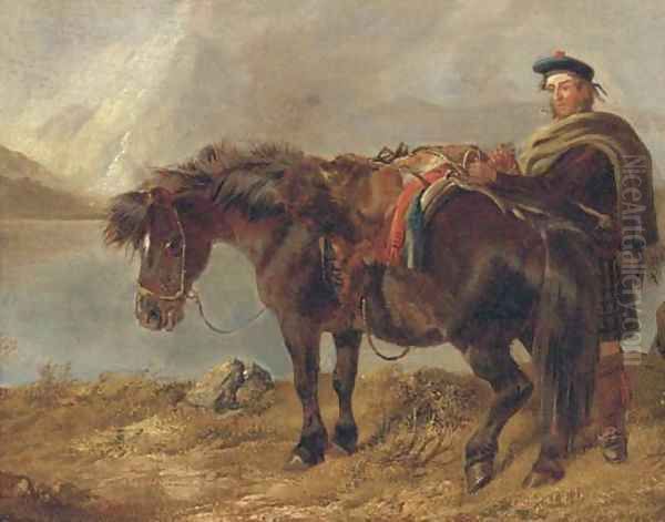 A gillie with a pony by a loch - view 1