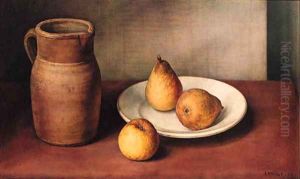 Pears on a Plate with an Apple and a Jug by Jacques Abeille