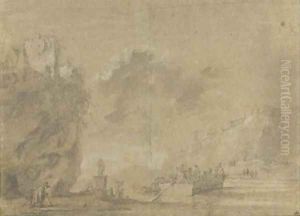 An italianate landscape with a ferry crossing by Jan Asselijn