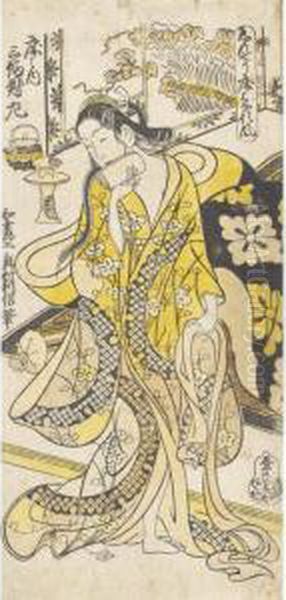 The Left Hand Sheet Of A Set Of Three Entitled Toko No Uchi Sambukutsui (a Set Of Three Beds) - view 1