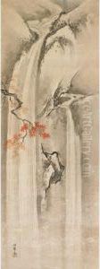 Autumn Waterfall Landscape by Kano Toshun