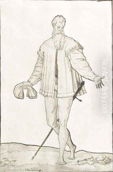 An elegant knight holding a purse, looking down to the right - view 1