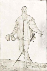 An elegant knight holding a purse, looking down to the right by Cornelis Anthonisz