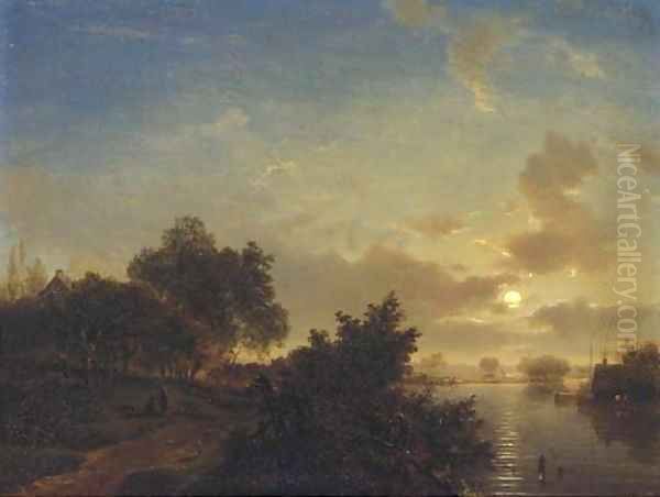 A moonlit river landscape 2 - view 1