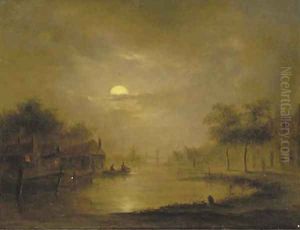 A moonlit river landscape