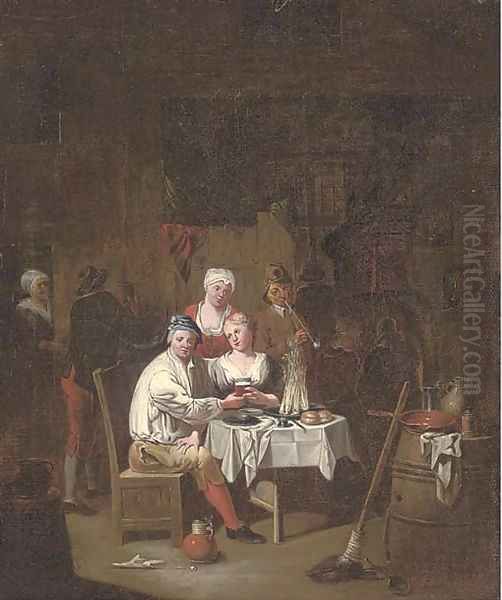 Figures drinking and smoking in an interior - view 1
