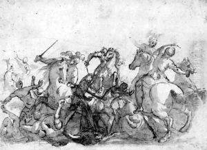 A cavalry skirmish by Francesco Allegrini