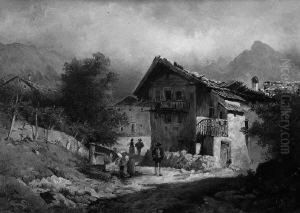 "tiroler Gebirgsdorf". Sign., Rucks. Bez by Alois Tott