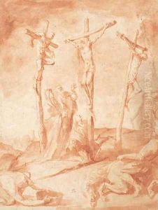 The Crucifixion with the Virgin, Mary Magdalen and Saint John by Francesco Allegrini
