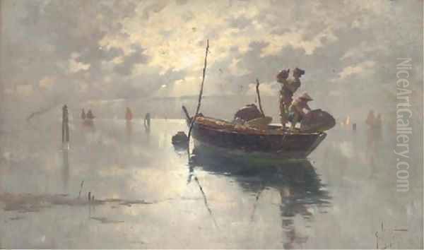 Fishermen on the Venetian Lagoon, dusk - view 1