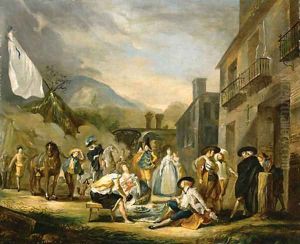 Gentlefolk picnicing in a Village by Luis Paret Y Alczar