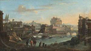 Rome the Tiber with the Castel Sant'Angelo beyond by Paolo Anesi