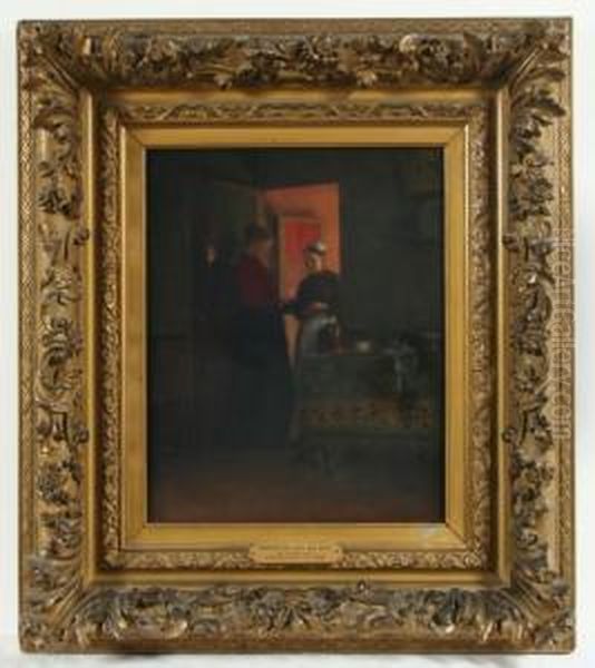 Interieur Mit Einer Hausdame Und Eintretender Dienstmagd - view 1