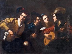 Interno Con Suonatori E Bevitore by Nicolas Tournier