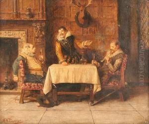 Interior Scene With Three Men Drinking At A Table