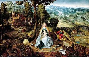 An extensive landscape with The Rest on the Flight to Egypt by School Of Antwerp