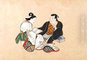 Erotic scenes of courtesans and clients by Kaigetsudo Anchi