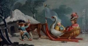 A Pair Of Paintings, Gathering The Grapes And The Swan Sled