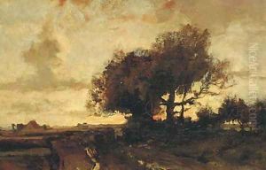 Sunset on a country road by Theophile Emile Achille