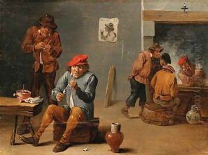 Peasants smoking and drinking in a Tavern Interior by Thomas Van Apshoven