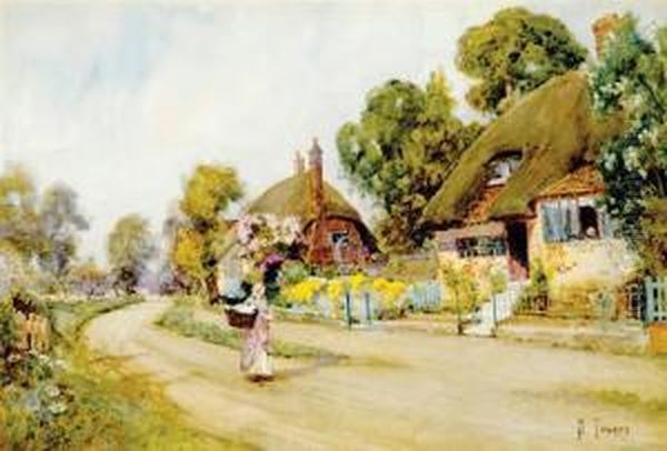 Thatched Cottages Along Country Lane - view 1
