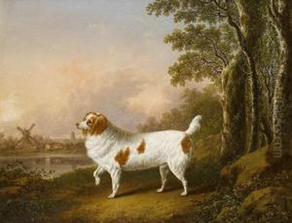 A Liver And White Spaniel In A Landscape - view 1
