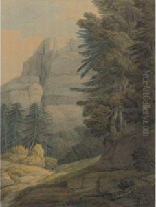 Figures Walking Near Glarus, Switzerland by Francis Towne