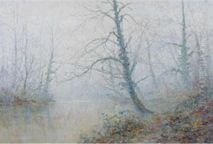 Trees Beside A River In Hazy Sunshine by Alfred Oliver Townsend
