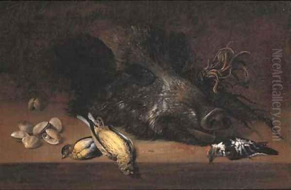 A hunting still life with a boar's head - view 1