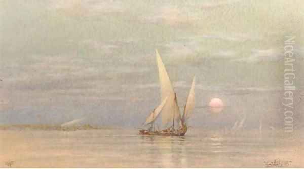 Feluccas on the Nile at dusk - view 1