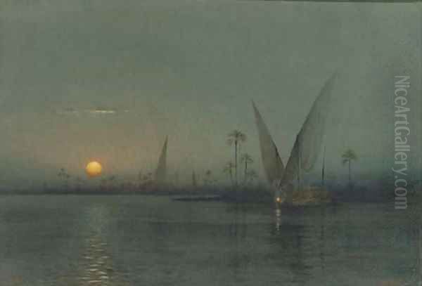 Feluccas on the Nile by moonlight - view 1