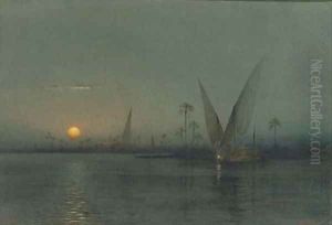 Feluccas on the Nile by moonlight