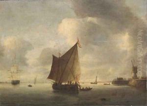 Dutch shipping becalmed in an estuary by Hendrick Van Anthonissen
