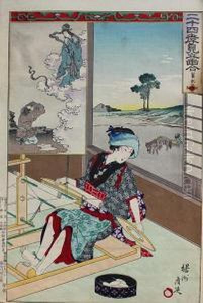 Kobieta Przy Krosnach Z Cyklu Nijushiko Mitateawase - view 1