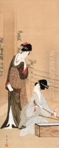 Two Geisha Preparing For A Concert by Utagawa Toyohiro